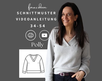 V-neck sweater, pdf sewing pattern, size 34-54