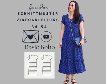 Sewing pattern basic boho dress for woven fabric in 34-54 (German)