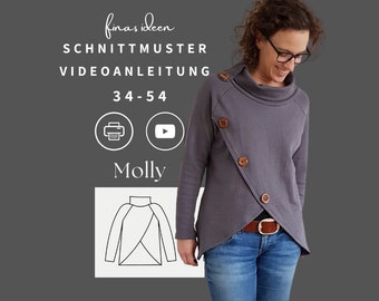 Raglan sweater, sweater in a wrap look, pdf sewing pattern for women in sizes. 34-54, for knitwear, sweatshirt or jacquard, language German