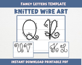 Modello artistico con filo lavorato a maglia, lettere A-Z per corda per maglieria, guida per l'alfabeto con ornamenti monogramma, PDF per il download istantaneo