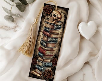 Stack of Books Skeleton Bookmark PNG, Bookish Smut Dark Romance Fantasy Gothic Lover Sublimation