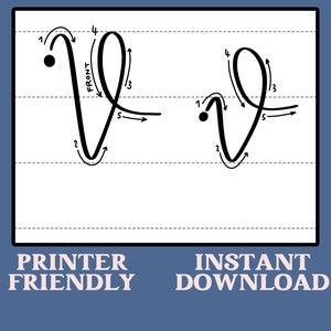 May include: A black and white image showing the correct way to write the letter 'v' in cursive. The image shows two examples of the letter 'v' with numbered arrows showing the order of strokes.