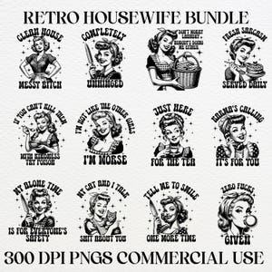 Retro Housewife Clipart Bundle: Sarcastic PNG Designs (Digital Download)