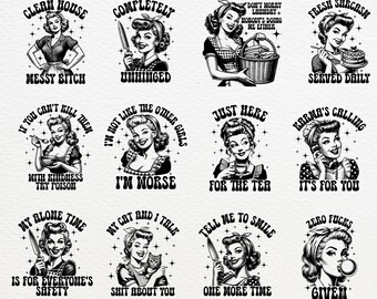 Retro Housewife Clipart Bundle: Sarcastic PNG Designs (Digital Download)