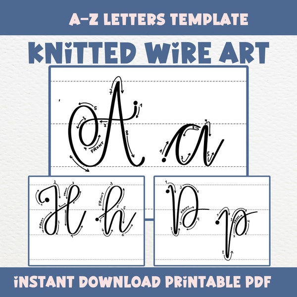 Knitted Wire Art Briefvorlage, Kalligraphie-Anleitung, Groß- und Kleinbuchstaben Alphabet Tutorial, Sofort-Download PDF