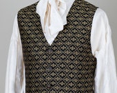 Brocade WaistCoat / Vest - Gold & Black Victorian Trellis