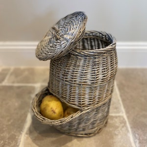 Rustic Grey Wash Willow Potato Storage Hopper Basket