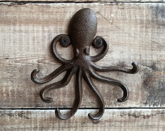 Cast Iron Octopus Wall Hook Rack for Keys, Coats, Dog Leads