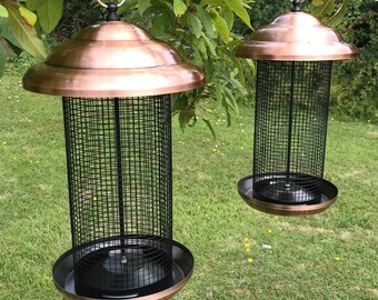 Pair of Copper Extra Large Hanging Metal Bird Nut Feeders