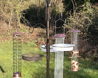 Deluxe Complete Metal Bird Feeding Station with Large Copper Style Feeders