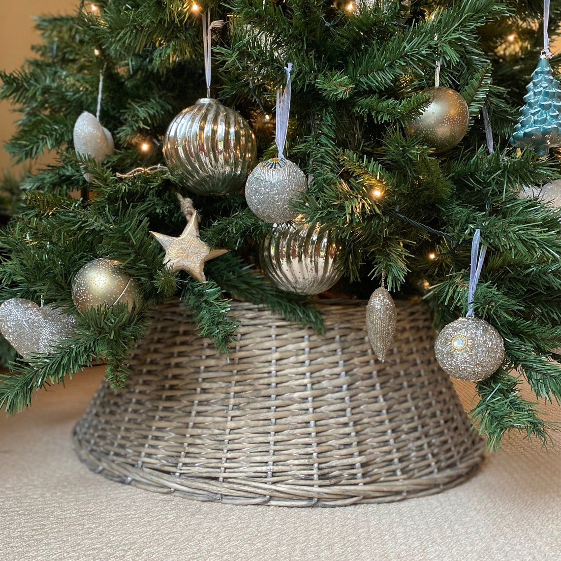 Large Grey Wicker Christmas Tree Skirt 70cm Etsy