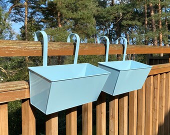 Duck Egg Blue Balcony Hanging Planters (Set of 2)