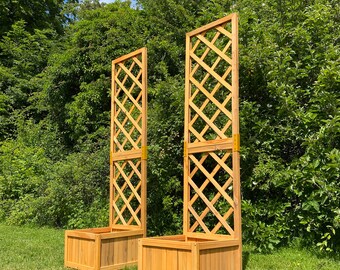 Tall Wooden Garden Planter with Trellis (Set of 2)