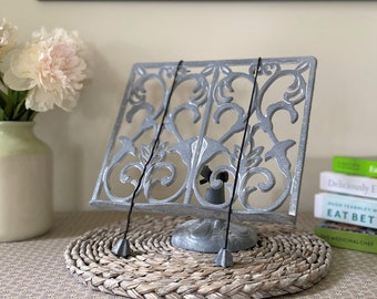 Cast Iron Floral Cookbook Stand in Grey