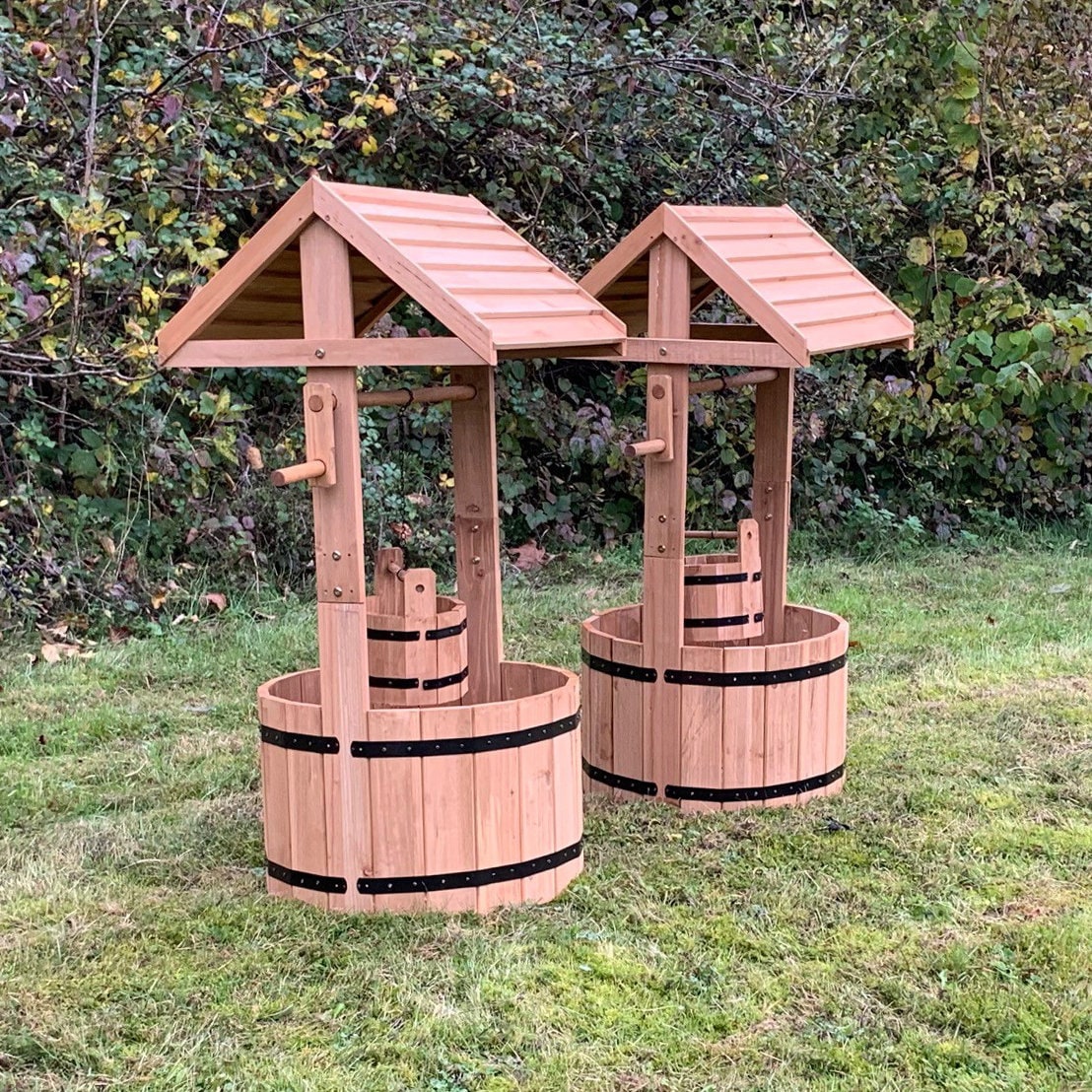 Large Wooden Wishing Well Garden Planters Etsy