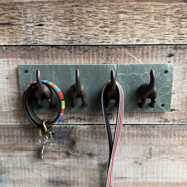 Cast Iron and Slate Dog Tail Wall Hooks