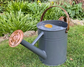 French Grey & Copper Metal Watering Can with Rose