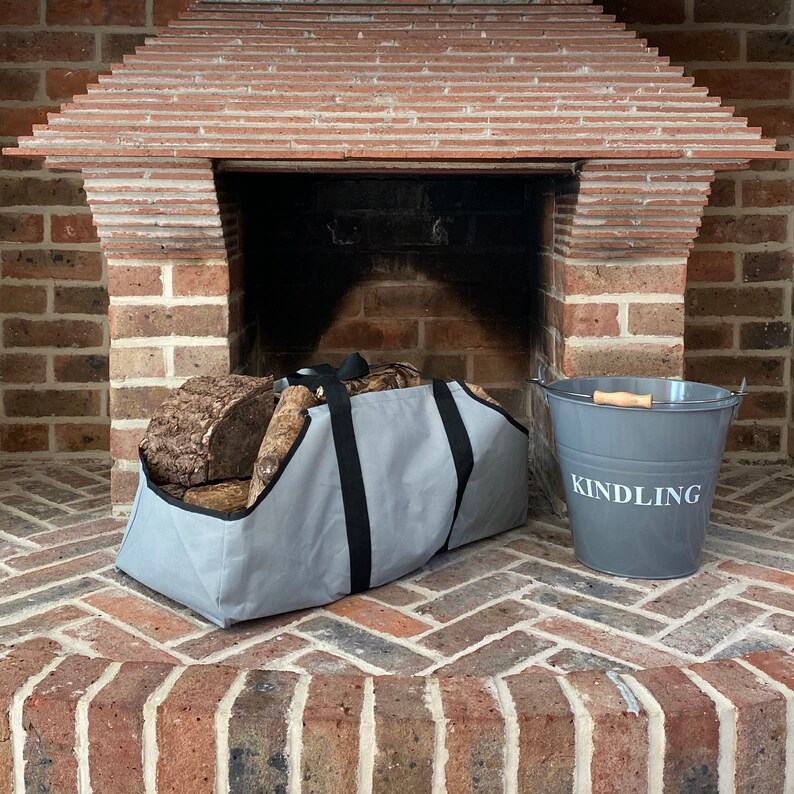 Fireside Kindling Bucket in French Grey With Canvas Log Etsy UK