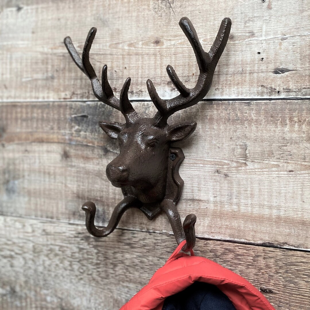 Cast Iron Stag Head Wall Coat Hook Rack Etsy UK