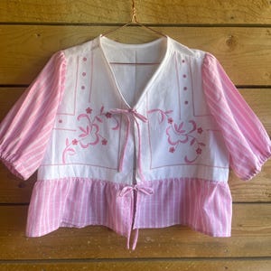 Up Cycled Vintage Floral Cotton Blouse with Tie Straps, made from Vintage Fabric - Sustainable Fashion