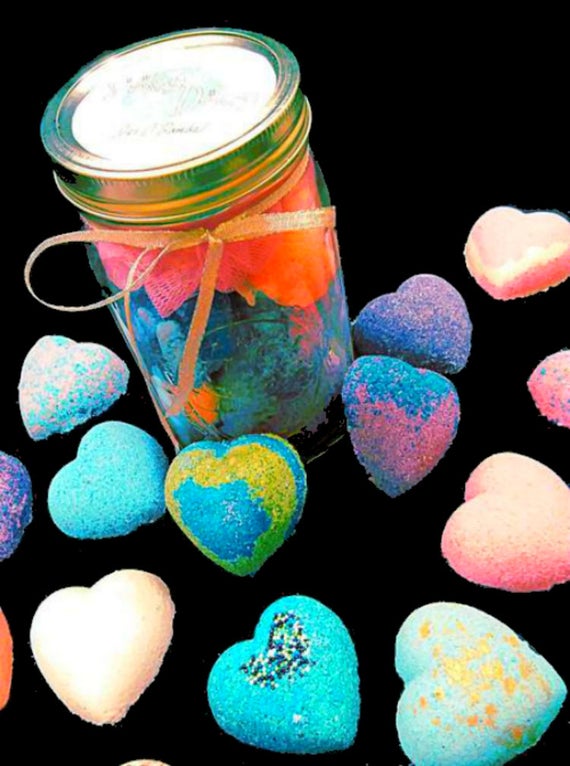 BATH BOMBS 10 pack plus Mason Jar and Bath Pouf Gift Set 2oz Etsy