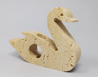1970s Original Rare Travertine Swan Sculpture designed by Enzo Mari for F.lli Mannelli. Made in Italy