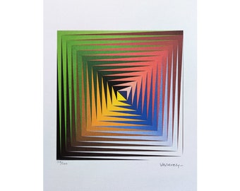 Wunderschöne Lithografie „Vonal Prim“ von Victor Vasarely aus den 1970er Jahren in limitierter Auflage
