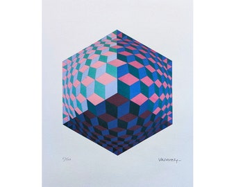 1970s Original Gorgeous Victor Vasarely Op Art Limited Edition Lithograph