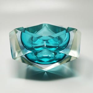 1960s Gorgeous Turquoise Ashtray or Catchall by Flavio Poli for Seguso. Made in Italy
