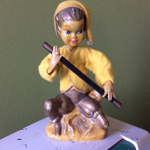 Vintage plastic boy, hand painted adjustable figurine, moving arms and head, made in Hong Kong