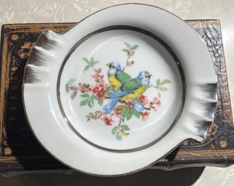 Vgt Porcelain BirdS & Floral Ashtray - Trinket Dish