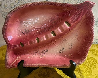 Mid Century  Pink with Gold Accents Ceramic Ashtray