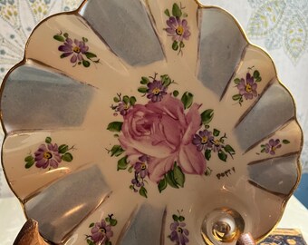 Antique Hand Painted Fine China Floral Shell Shaped Trinket Dish