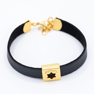 Leather Jewish Star Bracelet with matte gold jewish Star charm, Judaica Jewelry, Kabbalah Jewelry, Gift for women and Girls