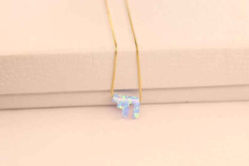 Judaica Jewelry white and dark Blue Sterling Silver or gold filled Necklace Chai Opal Light Blue Gift for Her