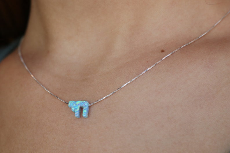 Judaica Jewelry white and dark Blue Sterling Silver or gold filled Necklace Chai Opal Light Blue Gift for Her