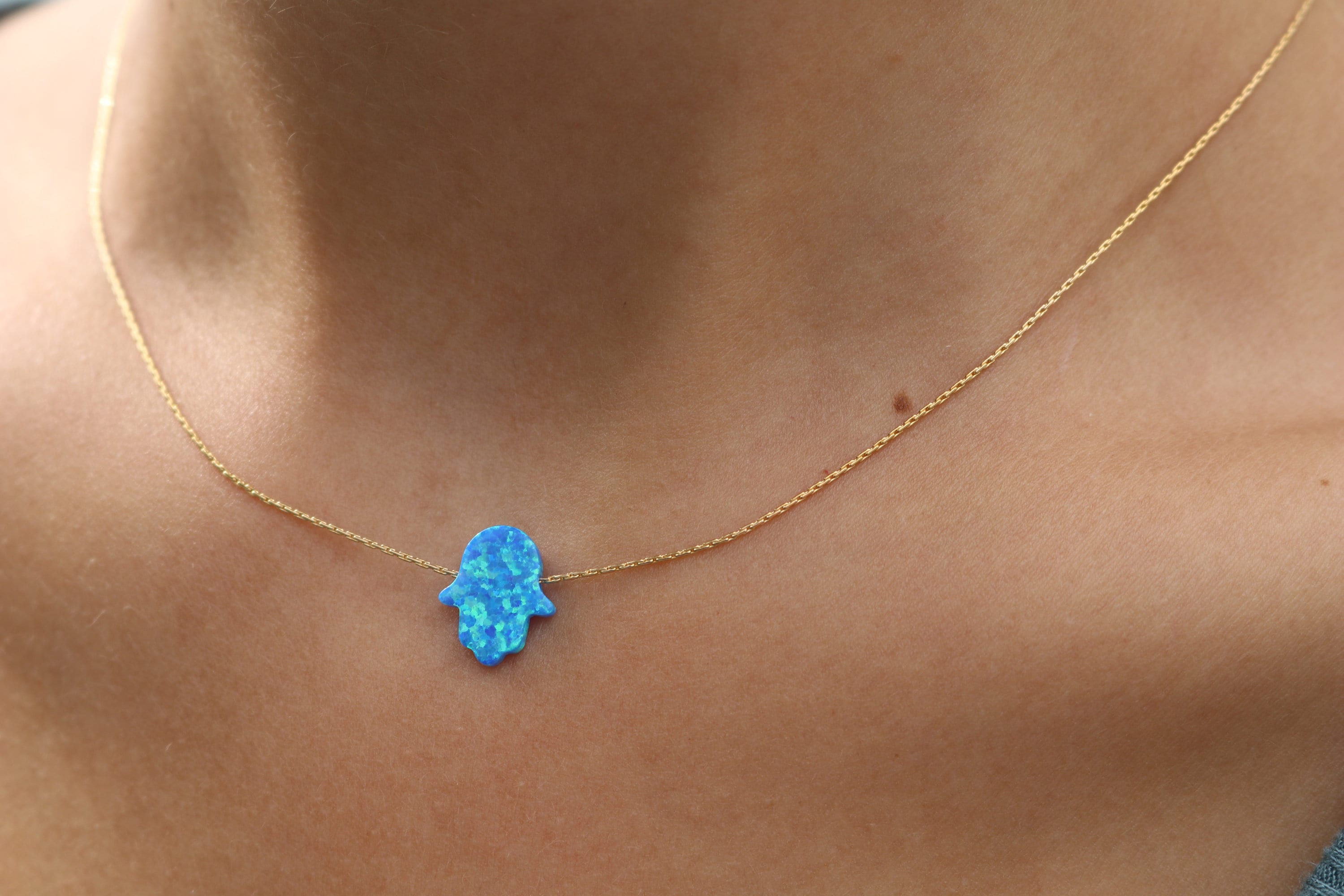 Blue Hamsa Necklace Etsy