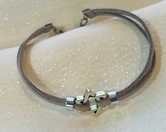 Jewish Star Silver Bracelet, Star Of David Suede Bracelet, Kabbalah Bracelet, Judaica Jewelry, Bar or Bat Mitzvah Gift