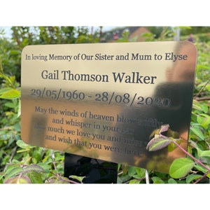 Personalised Memorial Plaque Remembrance Stake Spike - Silver Gold Metallic Acrylic, Outdoor, Waterproof, Grave Marker, Cat, Dog, Pets.