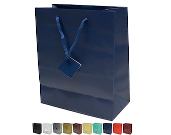 Novel Box™ Navy Blue Matte Laminated Euro Tote Paper Gift Bag Bundle 8X4X10 (10 Count)