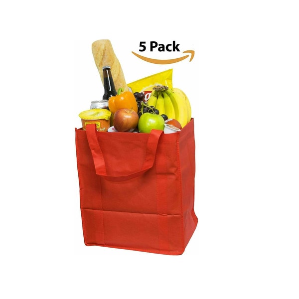 Novel Box™ Eco-Friendly Heavy Duty Reusable Recyclable Non-Woven Grocery Tote Bag, Pack of 5