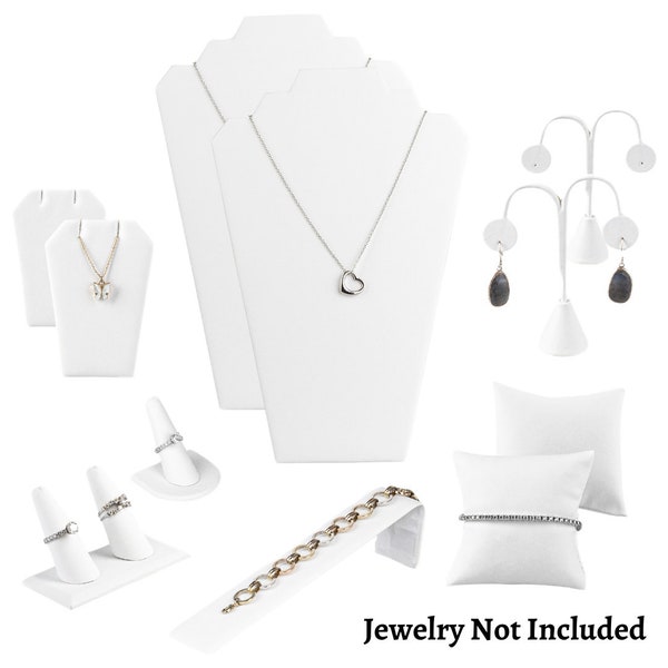 Novel Box White Leatherette Jewelry Display Set Necklace Pendant Bracelet Earring Ring - Accesories