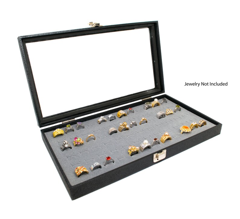 Novel Box™ Glass Top Black Jewelry Display Case Grey 72 Slot Etsy