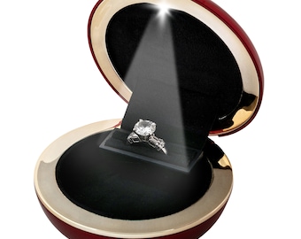Novel Box SLIM LED Lighted RED Wedding Engagement Ring Presentation Box, Illuminated Engagement Ring Jewelry Box,Proposal Jewelry Ring Box