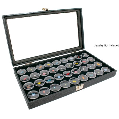 Novel Box™ Large Glass Top Black Leatherette Jewelry Display Etsy