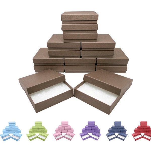 Novel Box™ Made IN USA Jewelry Gift Box in Chocolate Kraft w/ Removable Cotton Pad 3.5x3.5x0.9" (Pack of 15)