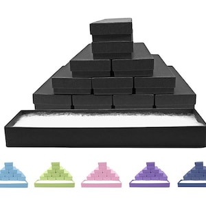Novel Box™ Made IN USA Jewelry Gift Box in Black Kraft With Removable Cotton Pad 8X2X0.9" (Pack of 12)