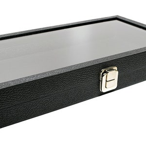 Novel Box™ Large Glass Top Black Leatherette Metal Clasp Jewelry Gemstone Display Case