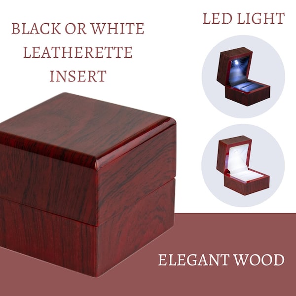 Novel Box Cherry Wood Ring Box, Led Light Ring box for Engagement Proposal