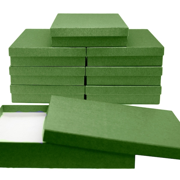 Novel Box™ Made IN USA Jewelry Gift Box in Dark Green with Removable Cotton Pad 7 x 5 x 1.25" (Pack of 8)